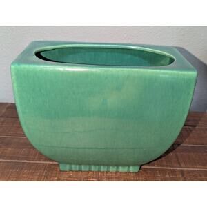 Vintage MCM San Carlos Pottery CA Marked 201 Rectangle Vase Green 7 X 6 X 4